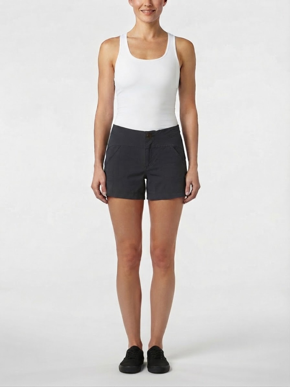 Athleta Women's Gray Utility Shorts Flat Front Button Zip Pockets